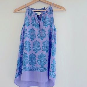 HD In Paris halter style 100% silk top in lavender and teal. Sz 2